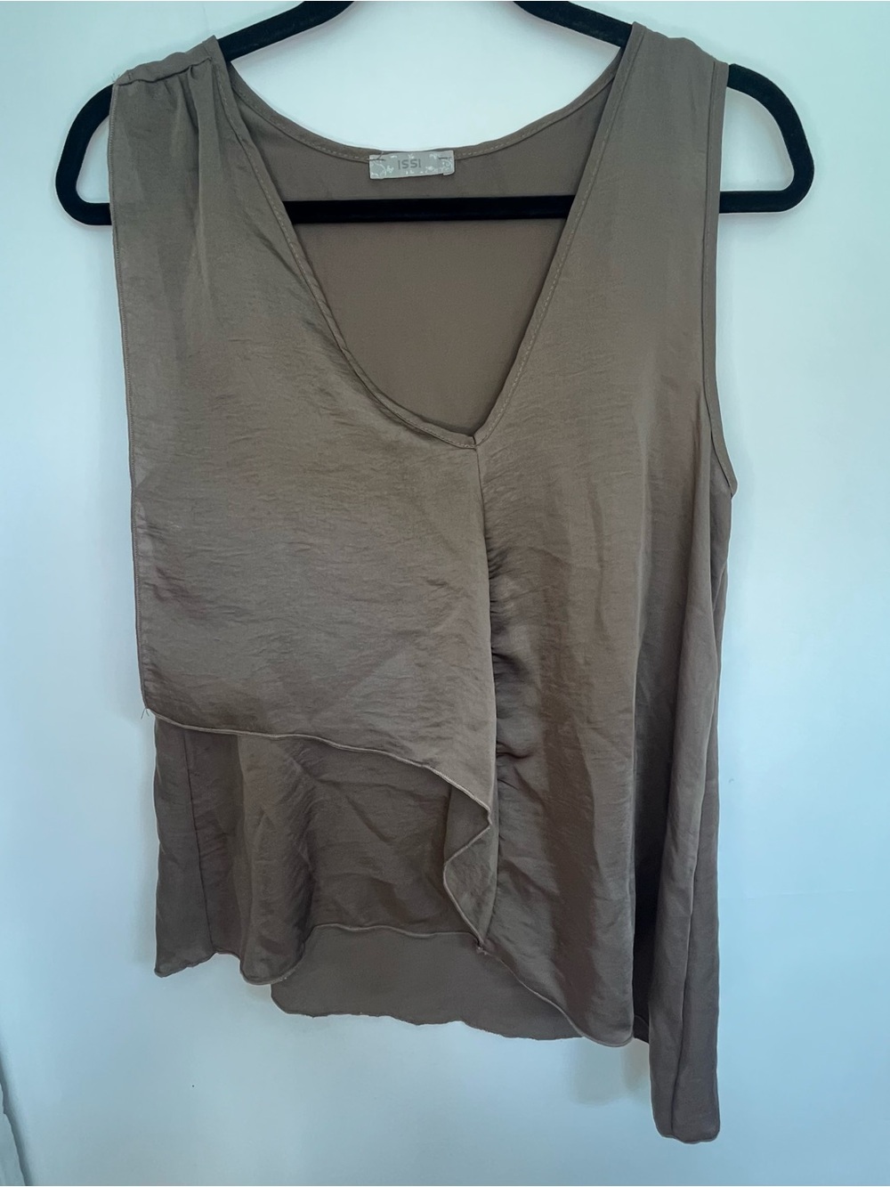 Asymmetrical Waterfall Bronze V-Neck Sleeveless Blouse Women’s Size Medium